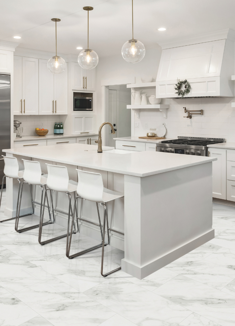 custom white countertops in a kitchen with white cabinetry